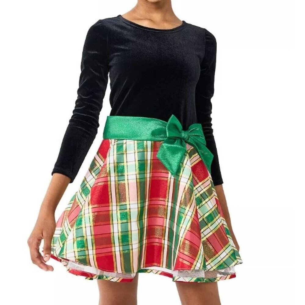 Bonnie Jean Party Dress 14 Girls Black Red Green Long Sleeve Velvet Holiday